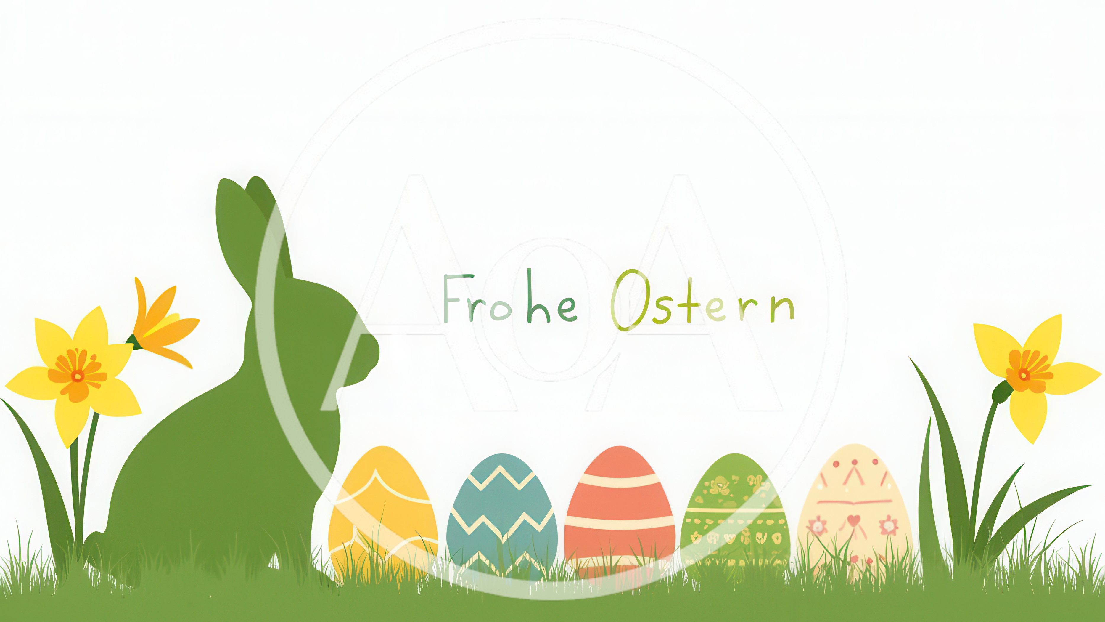 Easter Greeting Card With Bunny And Decorated Eggs