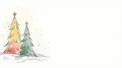 Watercolor Illustration Of Two Stylized Christmas Trees