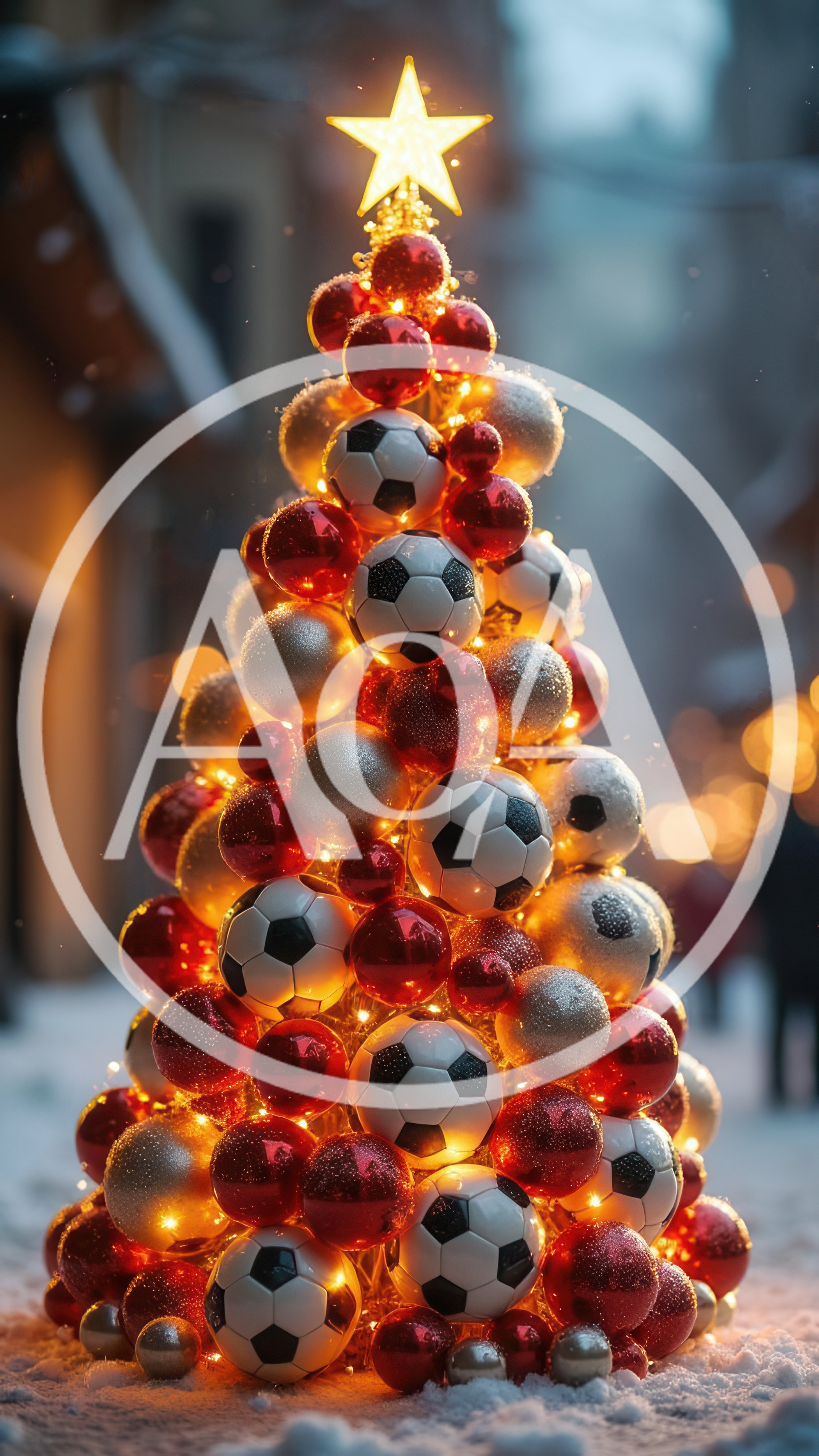 Christmas Tree Decorated With Soccer Balls And Ornaments