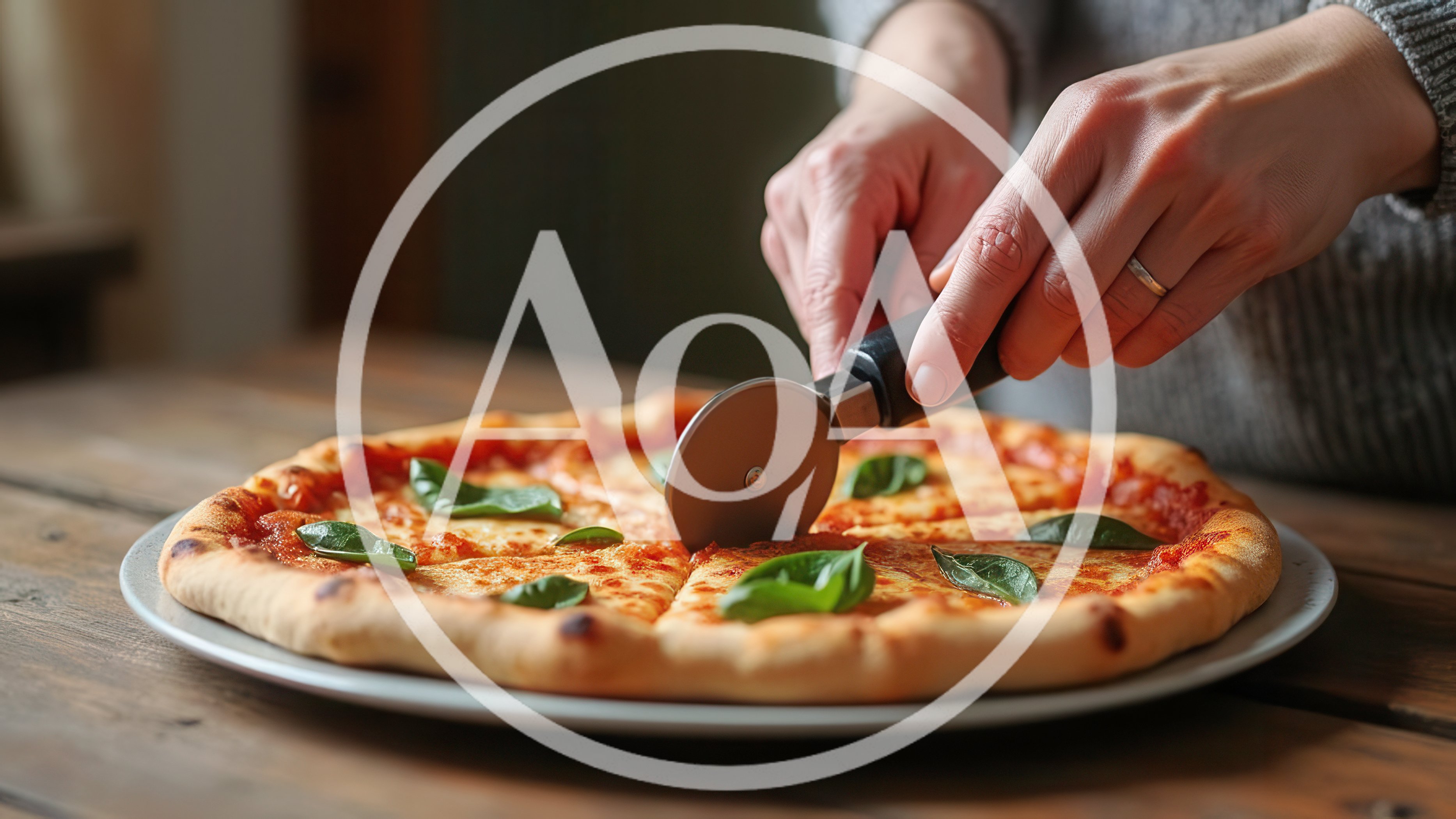 Person Cutting Fresh Margherita Pizza With Roller Cutter