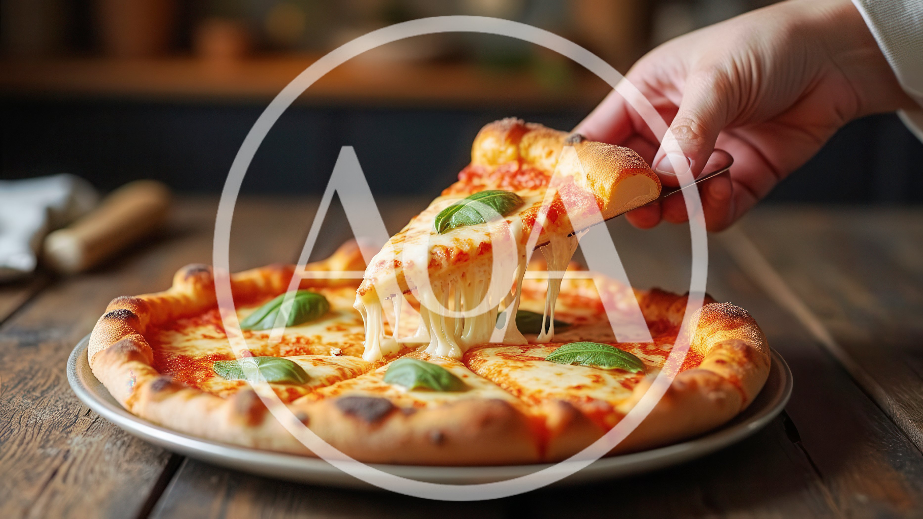 Hand Lifting A Slice Of Cheesy Margherita Pizza