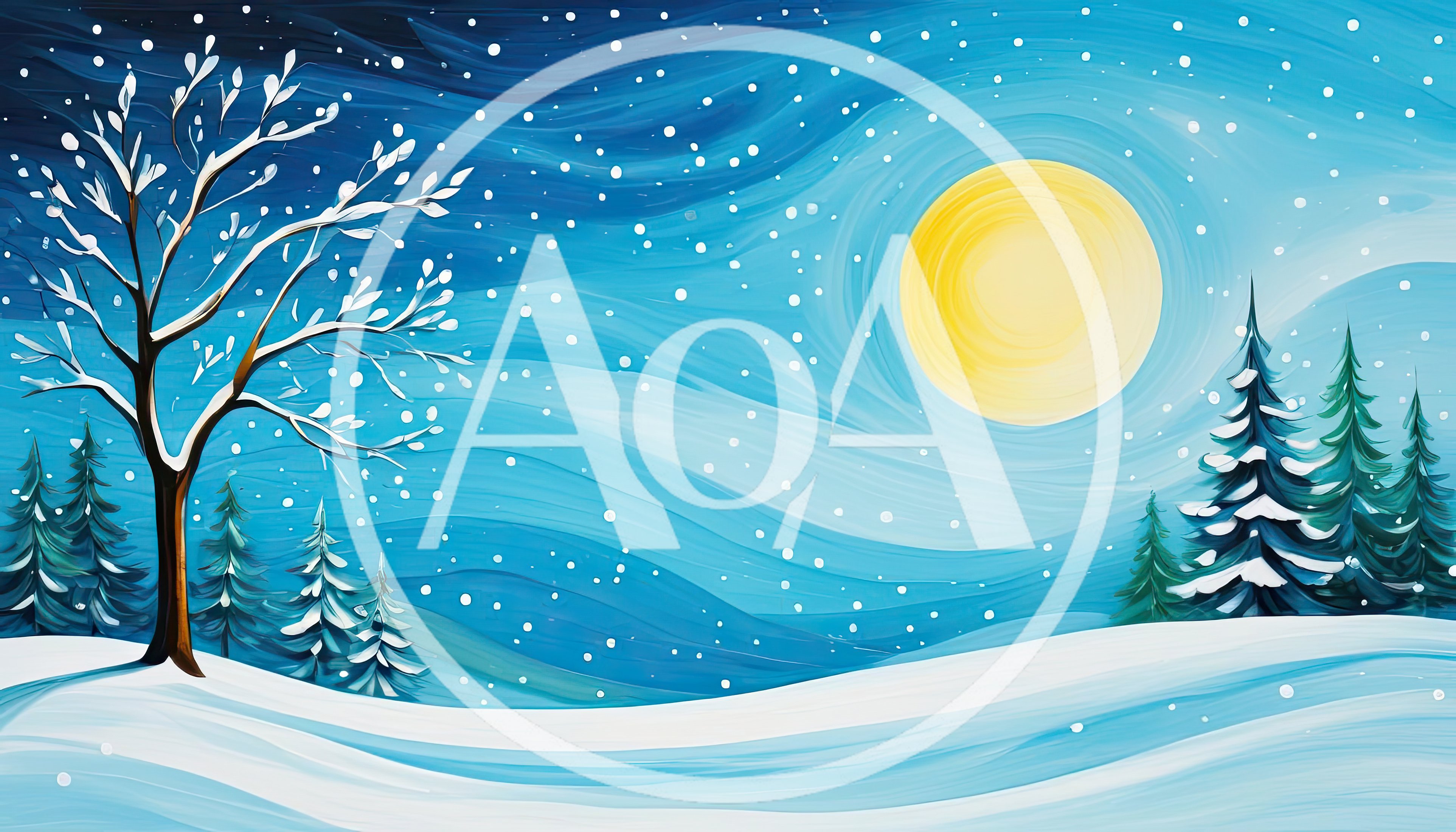 Winter Landscape With Snow Covered Trees And Full Moon