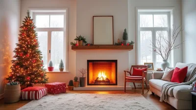 Cozy Living Room Decorated For Christmas Holidays