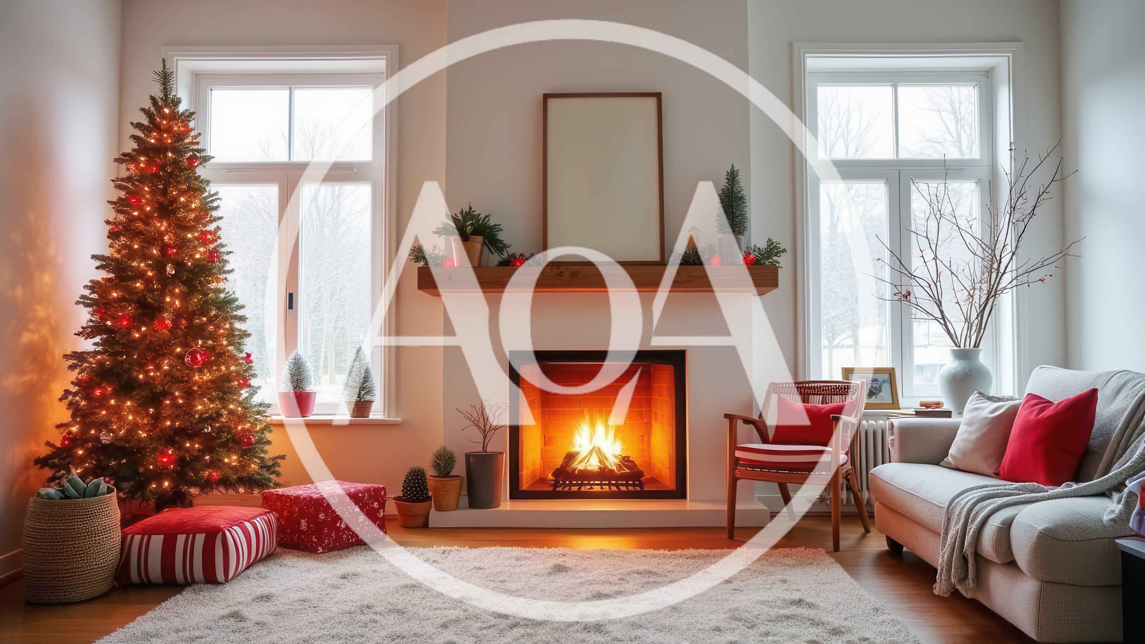 Cozy Living Room Decorated For Christmas Holidays