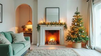 Cozy Living Room Decorated For Christmas Holidays