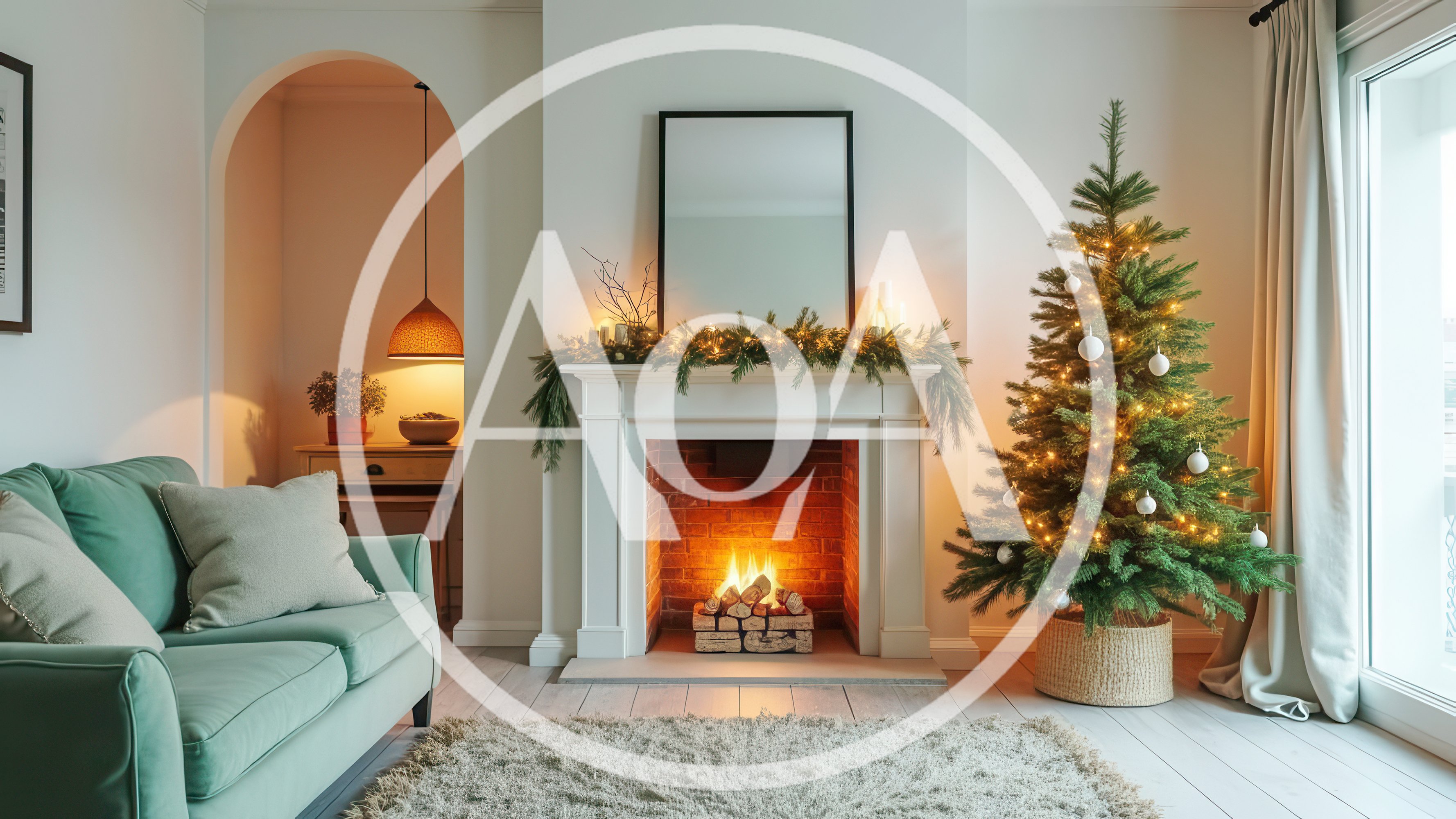 Cozy Living Room Decorated For Christmas Holidays