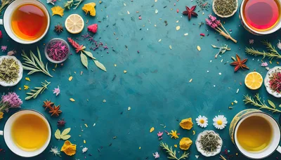 Assorted Herbal Tea Cups With Dried Flowers And Spices