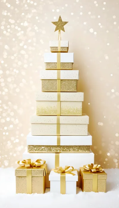 Christmas Tree Made Of Stacked Gift Boxes