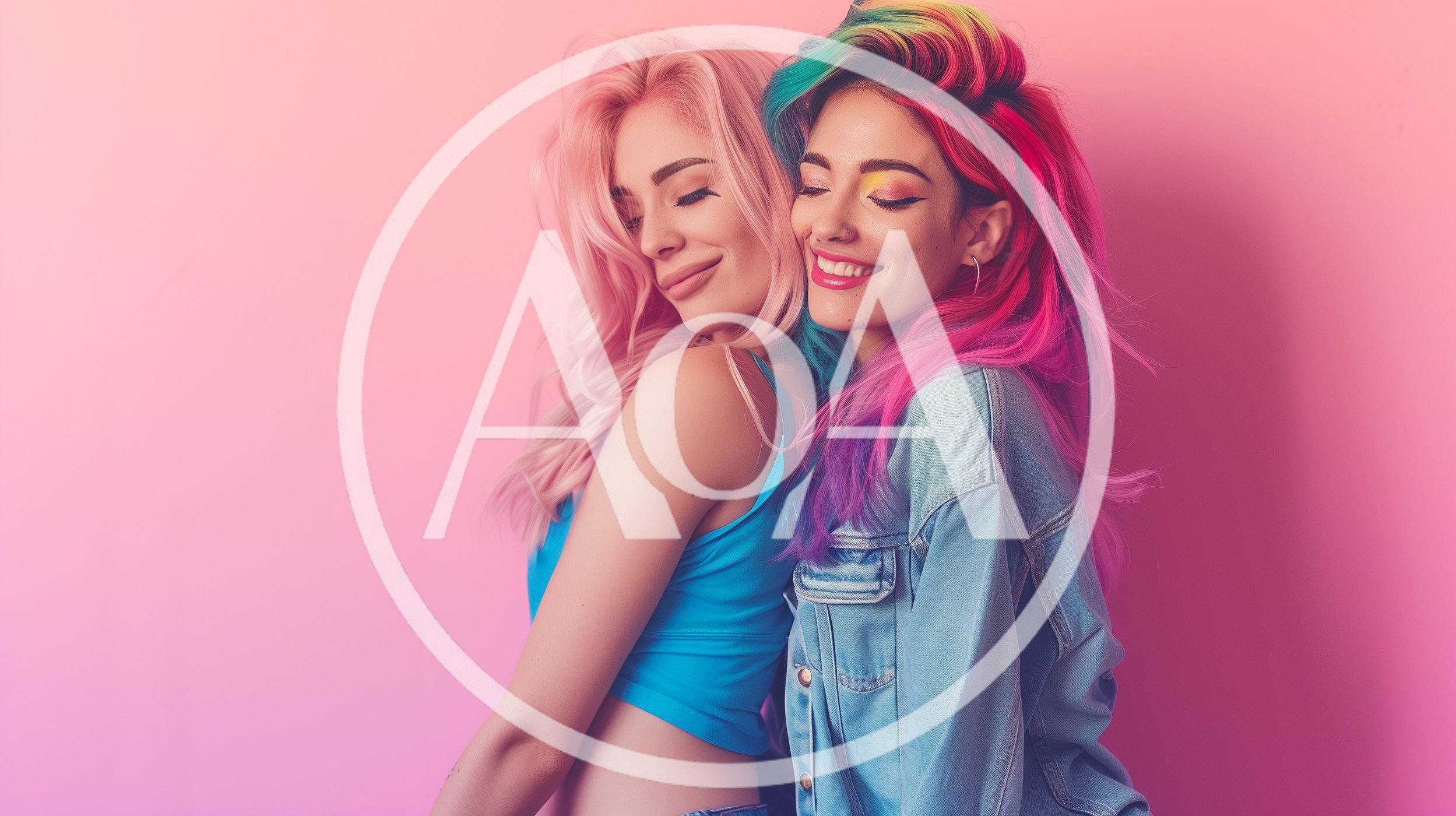 Two Young Women With Colorful Hair Posing Together