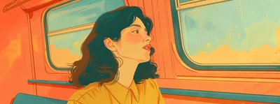 Young Woman Looking Out Train Window During Sunset