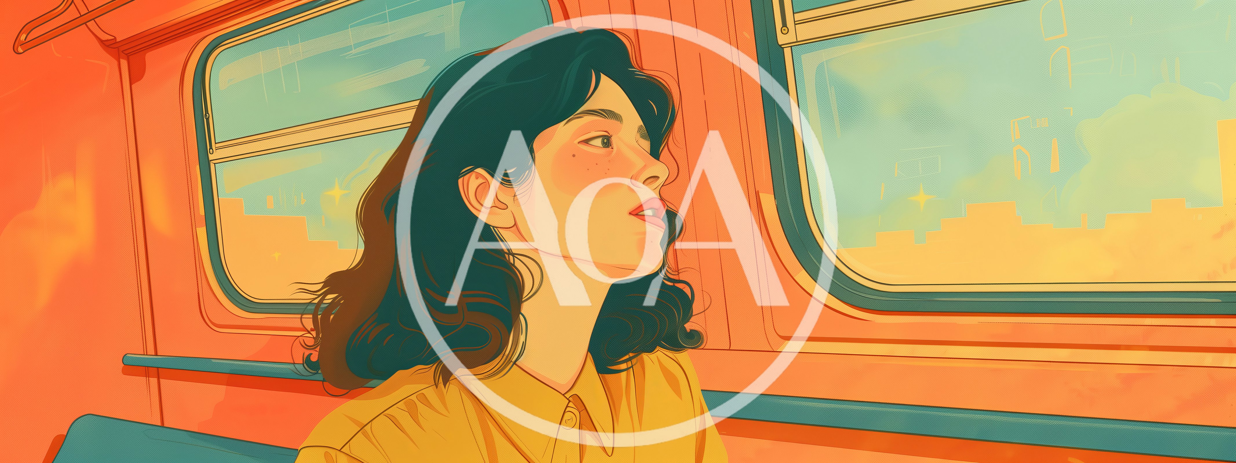 Young Woman Looking Out Train Window During Sunset
