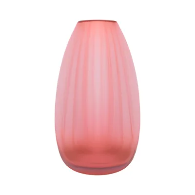 Pink Ribbed Glass Vase Isolated On White Background