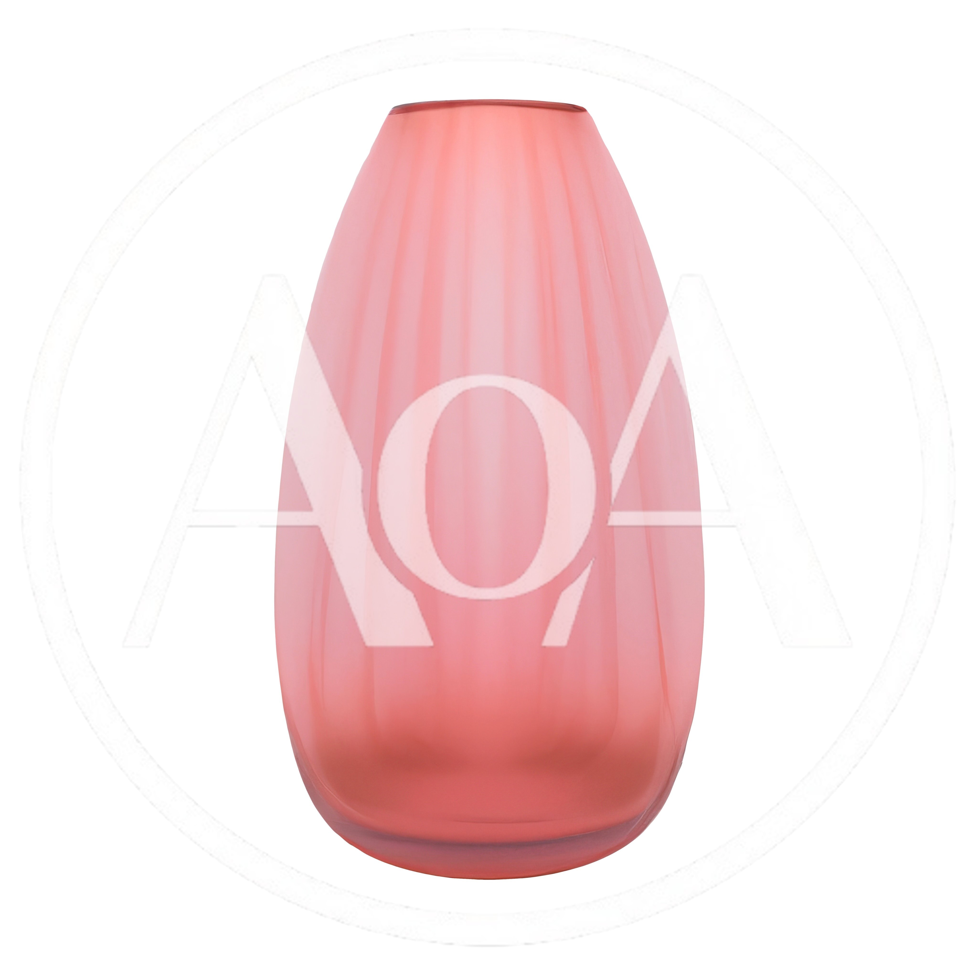 Pink Ribbed Glass Vase Isolated On White Background