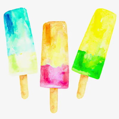 Watercolor Illustration Of Three Colorful Fruit Popsicles