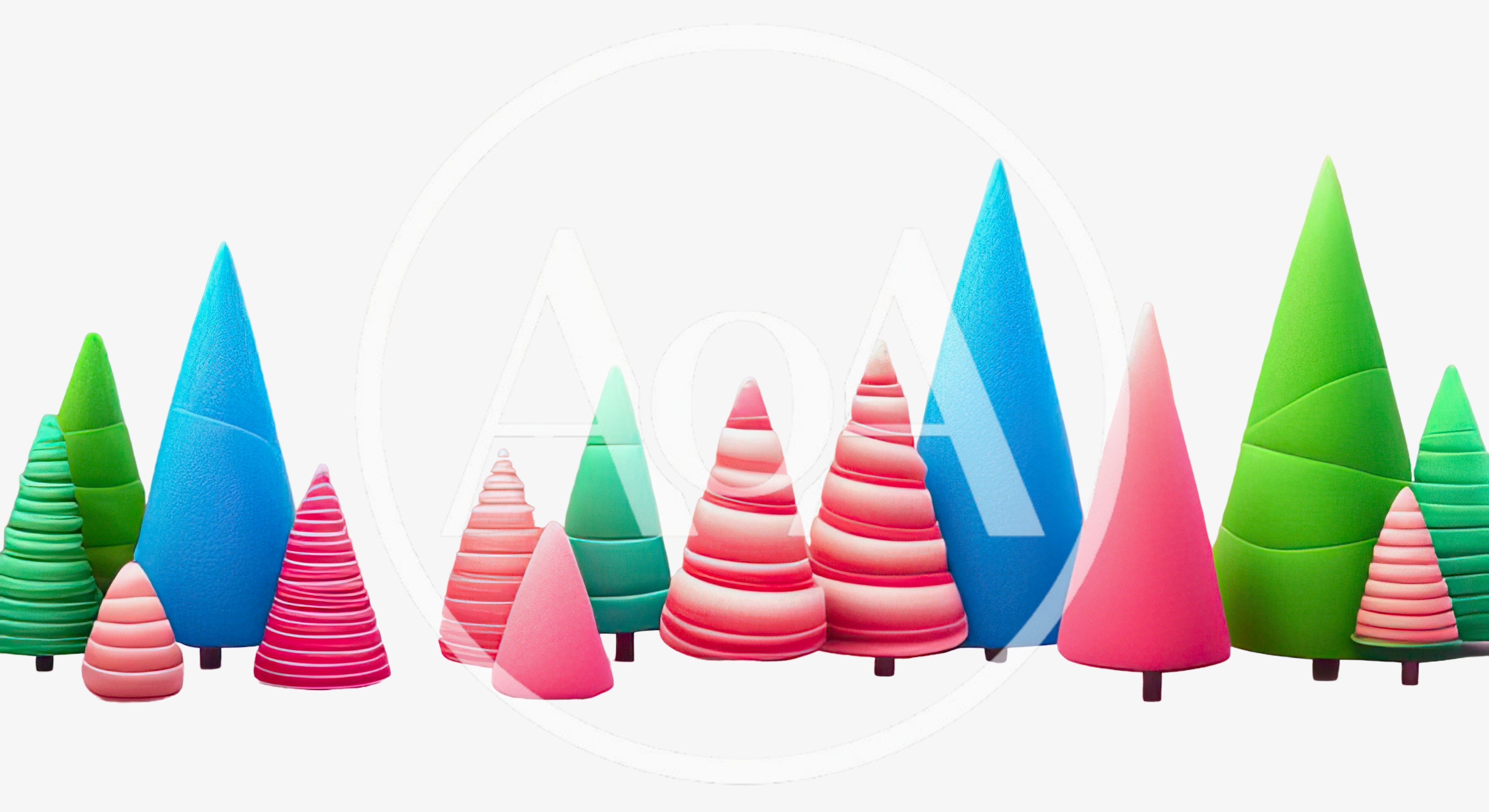 Colorful Abstract Cone Shaped Christmas Trees