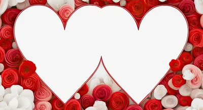 Double Heart Frame Surrounded By Red And White Roses