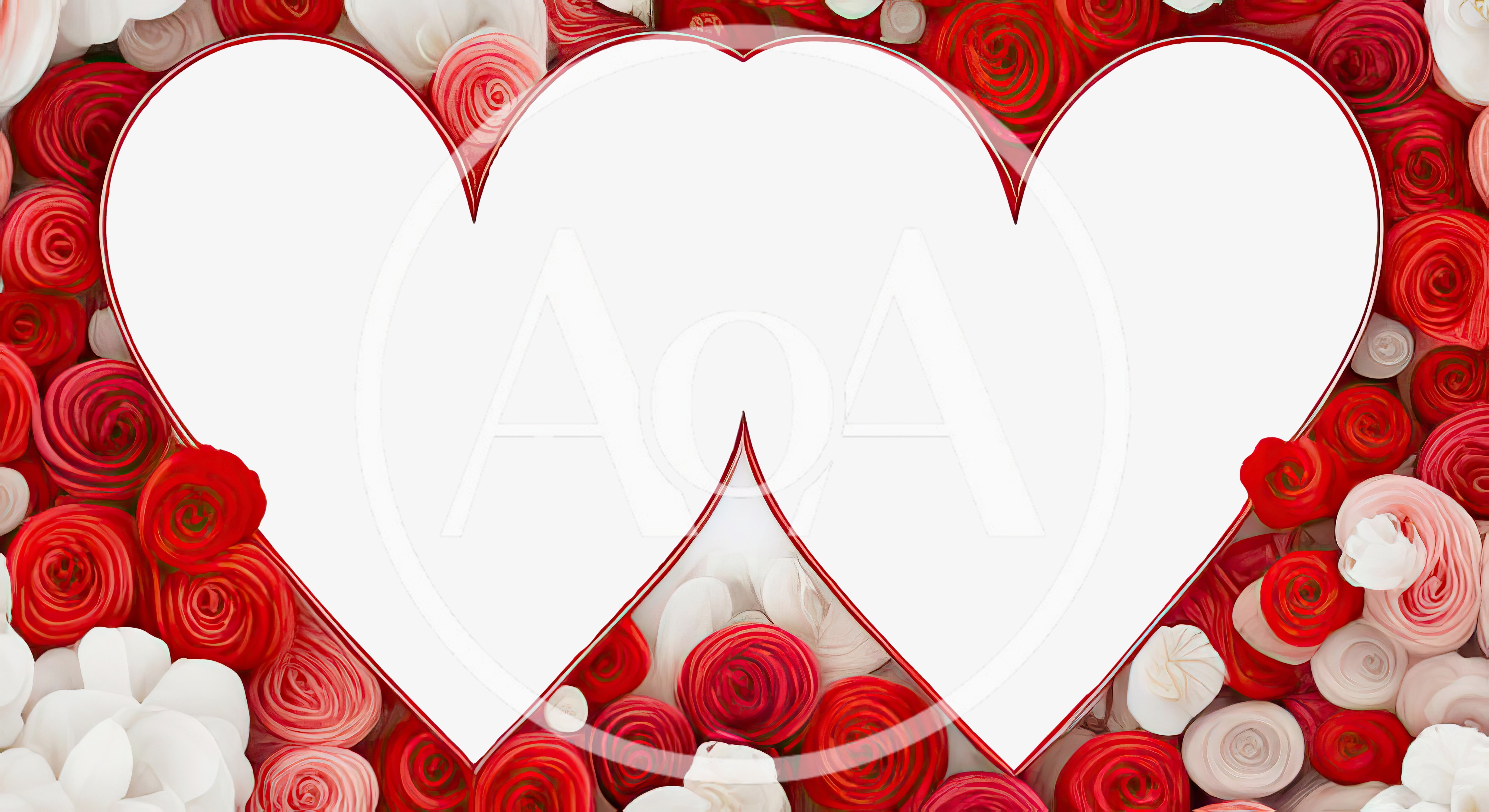 Double Heart Frame Surrounded By Red And White Roses