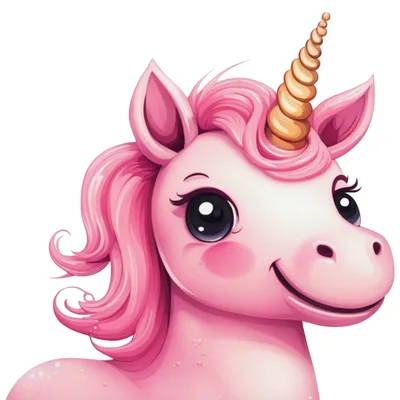 Cute Pink Unicorn Illustration With Golden Horn