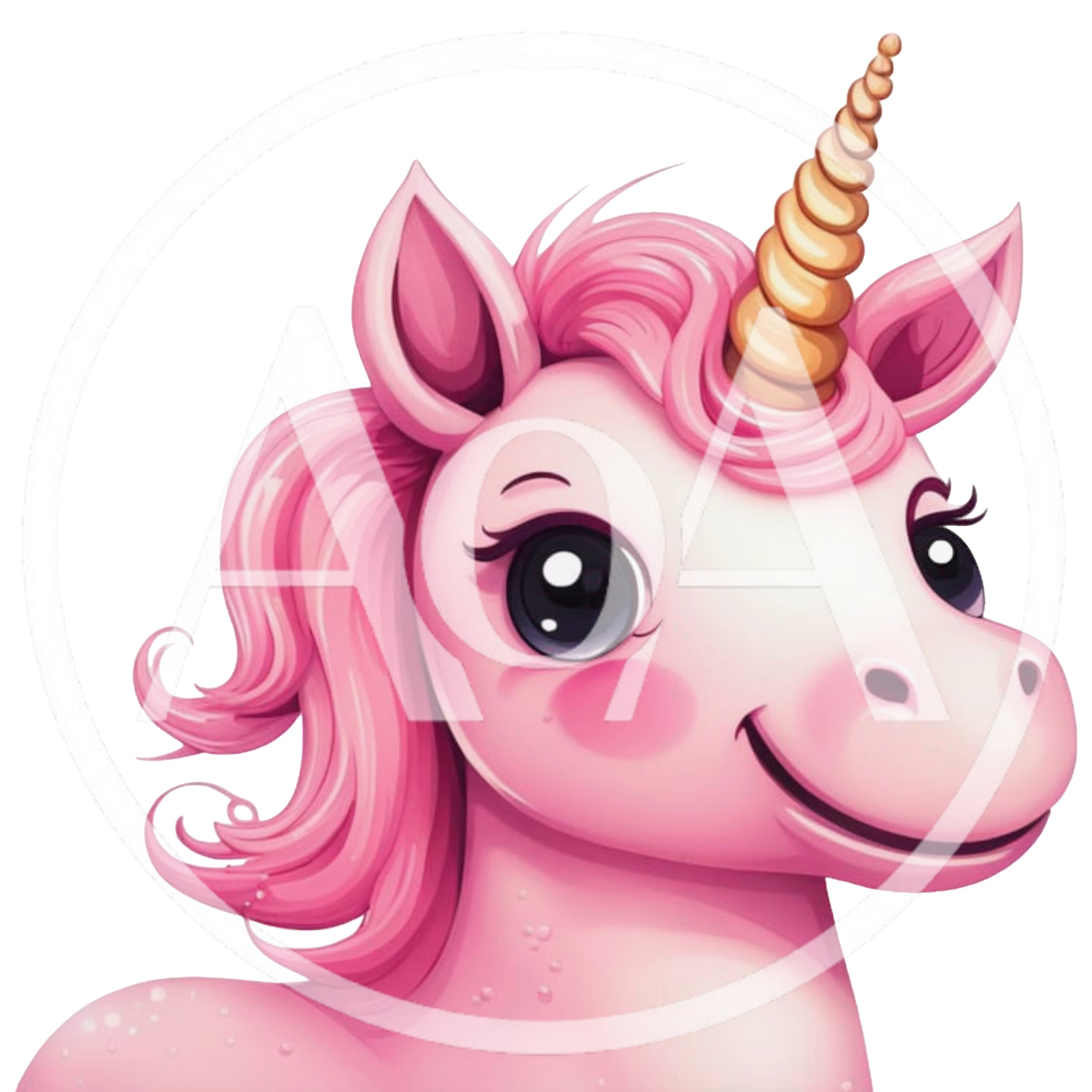 Cute Pink Unicorn Illustration With Golden Horn