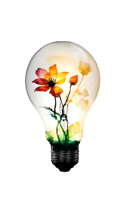 Watercolor Flowers Growing Inside A Glass Light Bulb