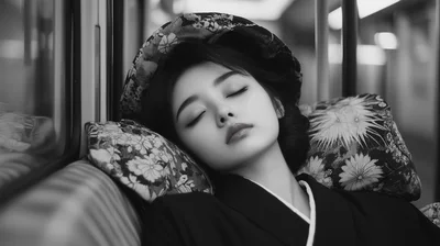 Young Woman Sleeping Peacefully On A Train