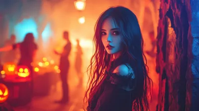Young Woman With Long Dark Hair At Halloween Party