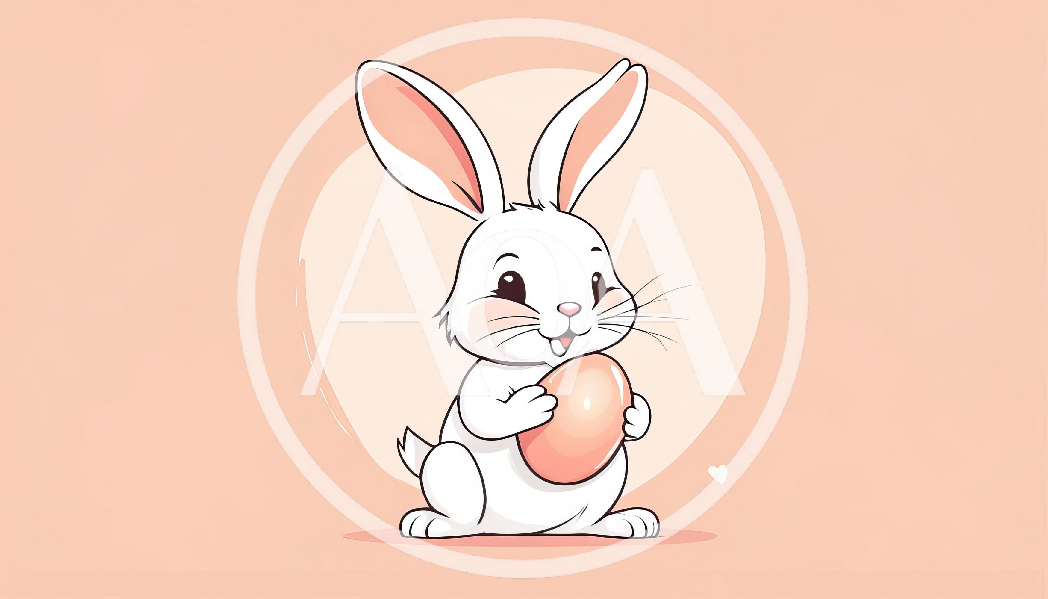 Cute Cartoon Easter Bunny Holding A Pink Egg