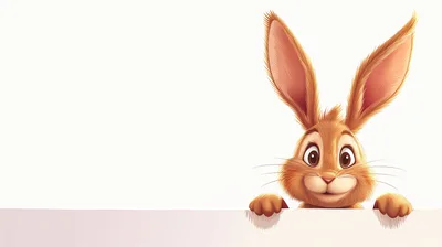 Cute Cartoon Easter Bunny Peeking Over Blank Sign