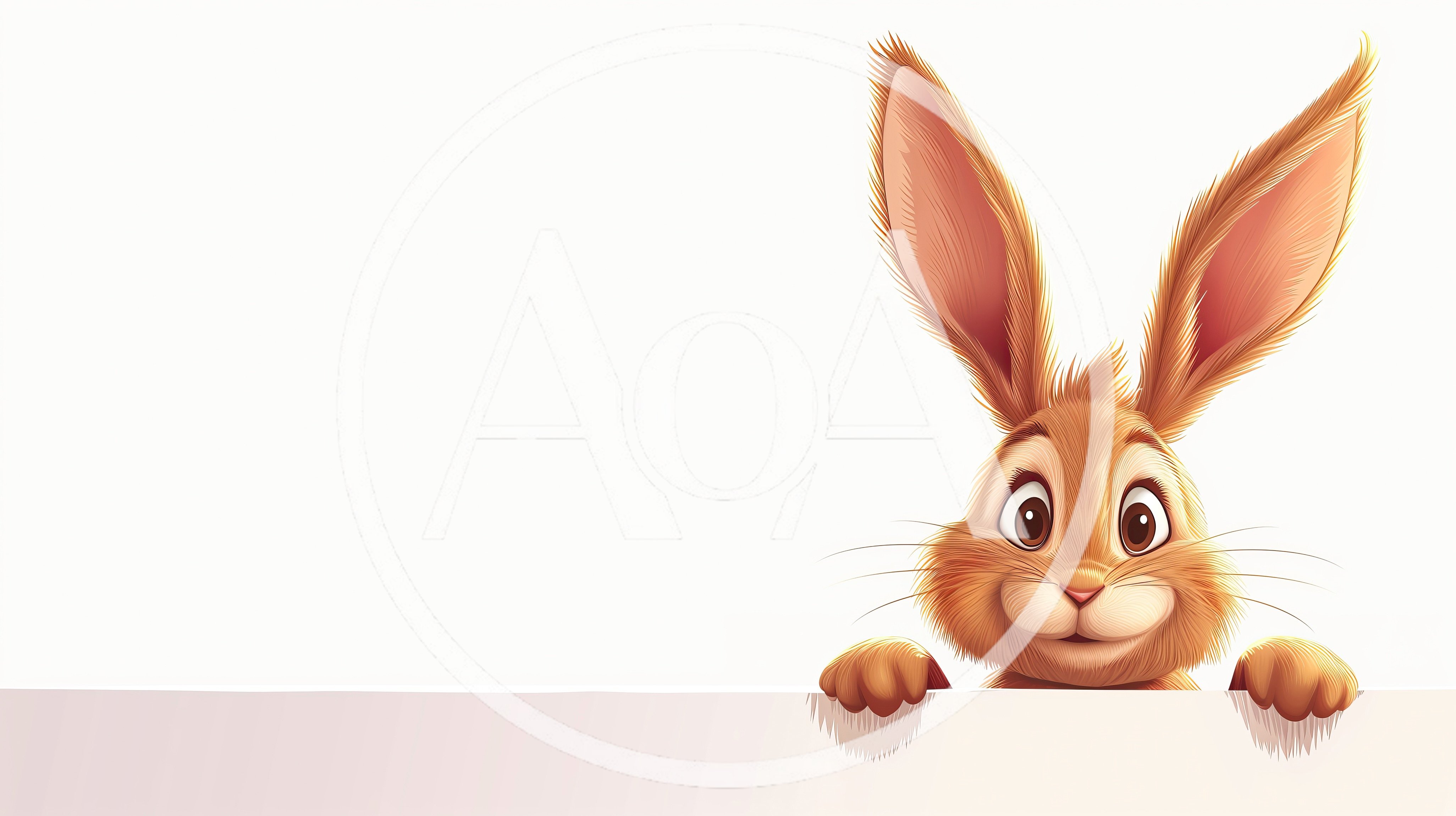 Cute Cartoon Easter Bunny Peeking Over Blank Sign