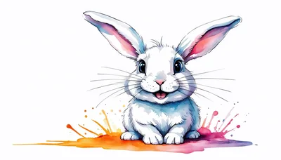 Watercolor Illustration Of A Cute White Rabbit