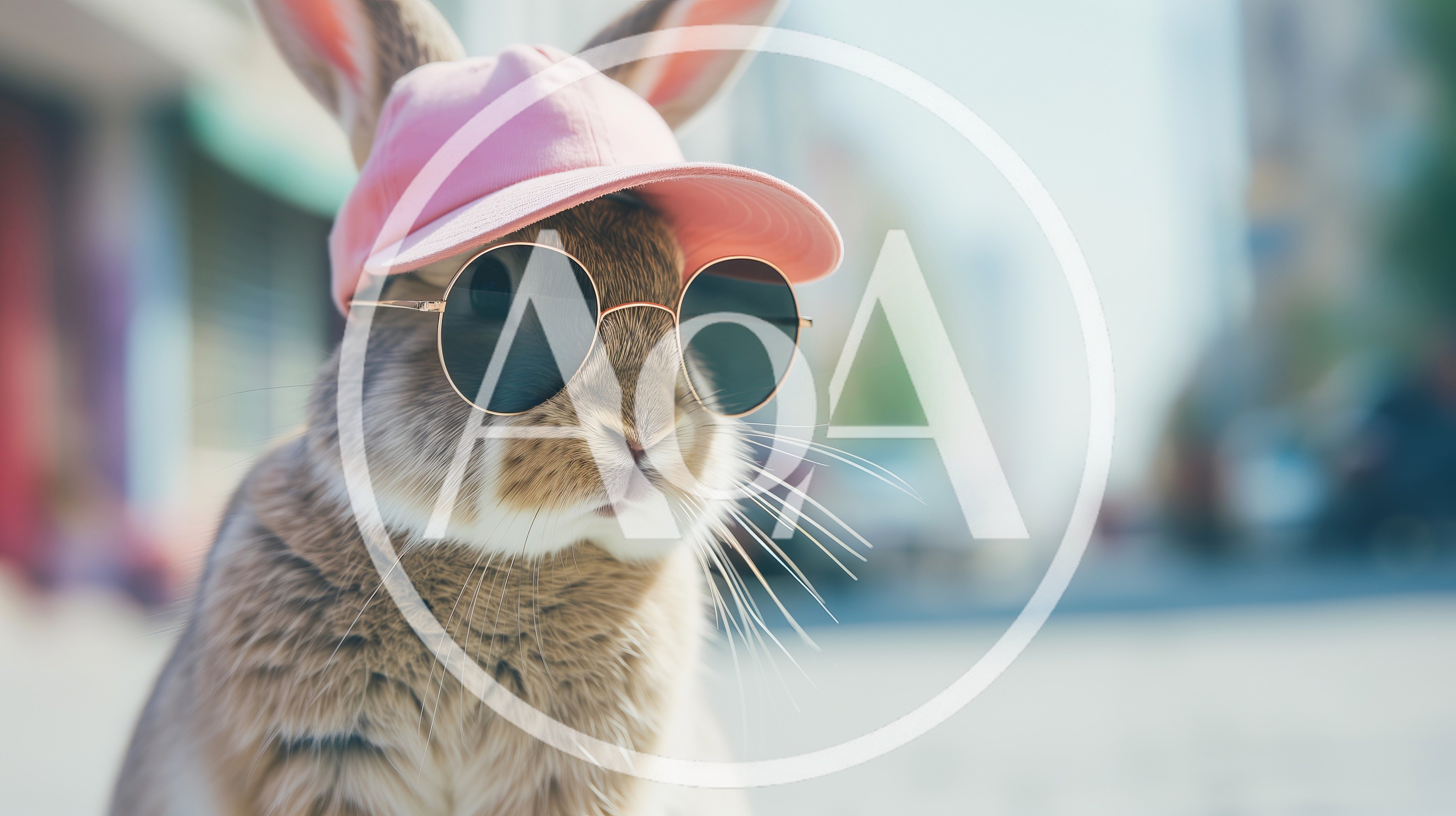 Cool Rabbit Wearing Pink Baseball Cap And Sunglasses