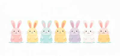 Row Of Seven Colorful Pastel Easter Bunnies