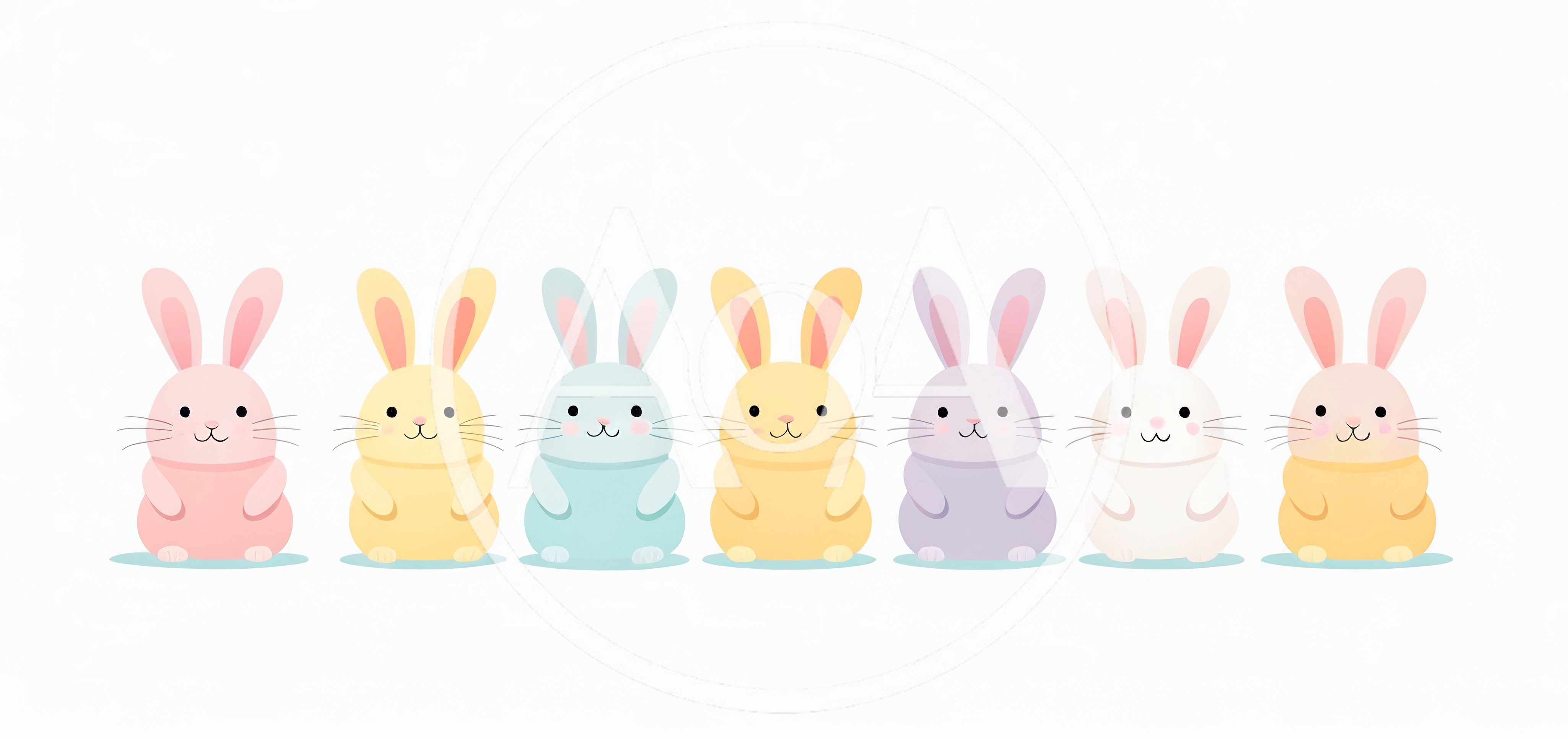 Row Of Seven Colorful Pastel Easter Bunnies