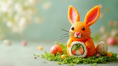Easter Bunny Sushi Roll Sculpture on Moss