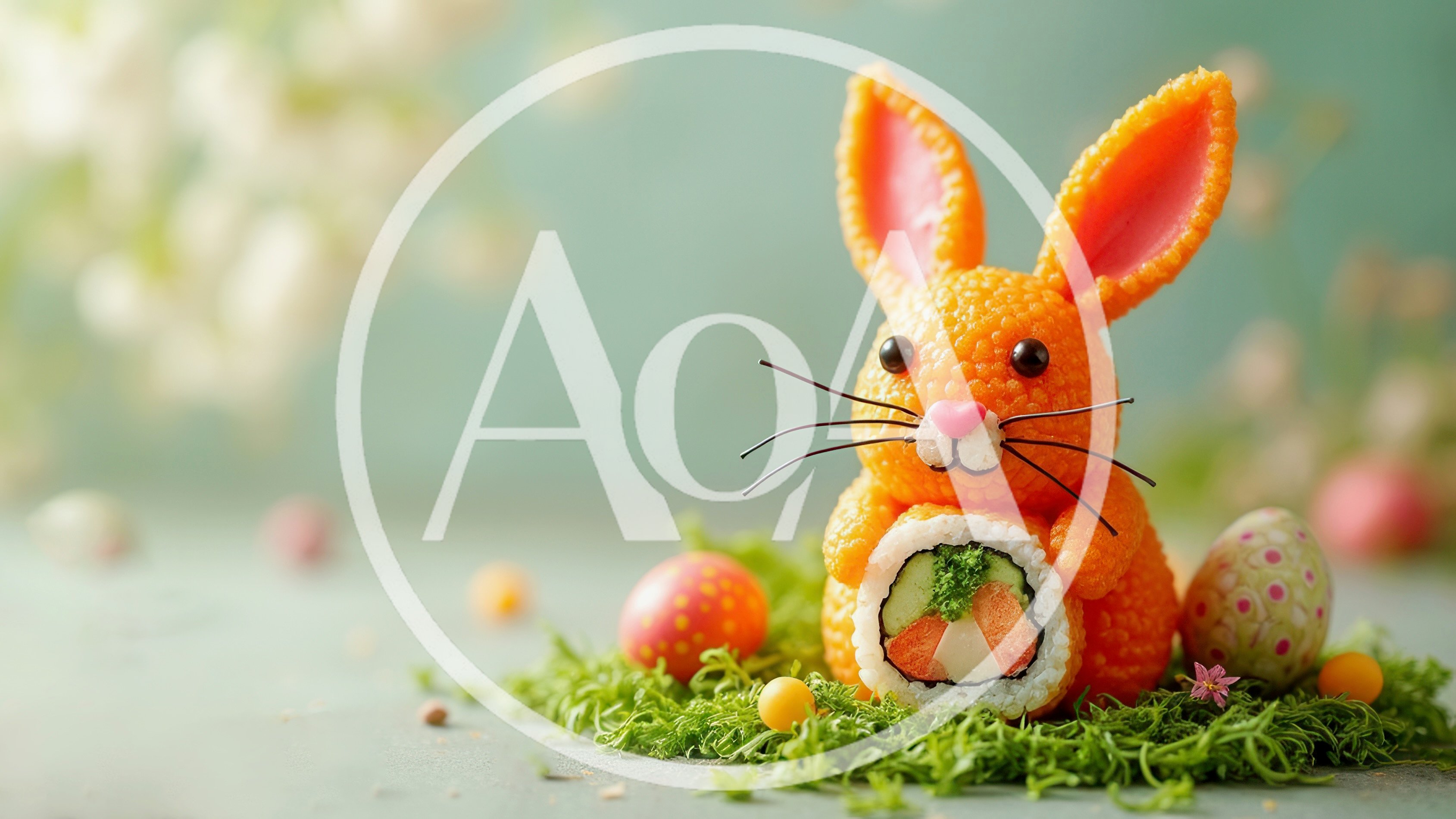 Easter Bunny Sushi Roll Sculpture on Moss
