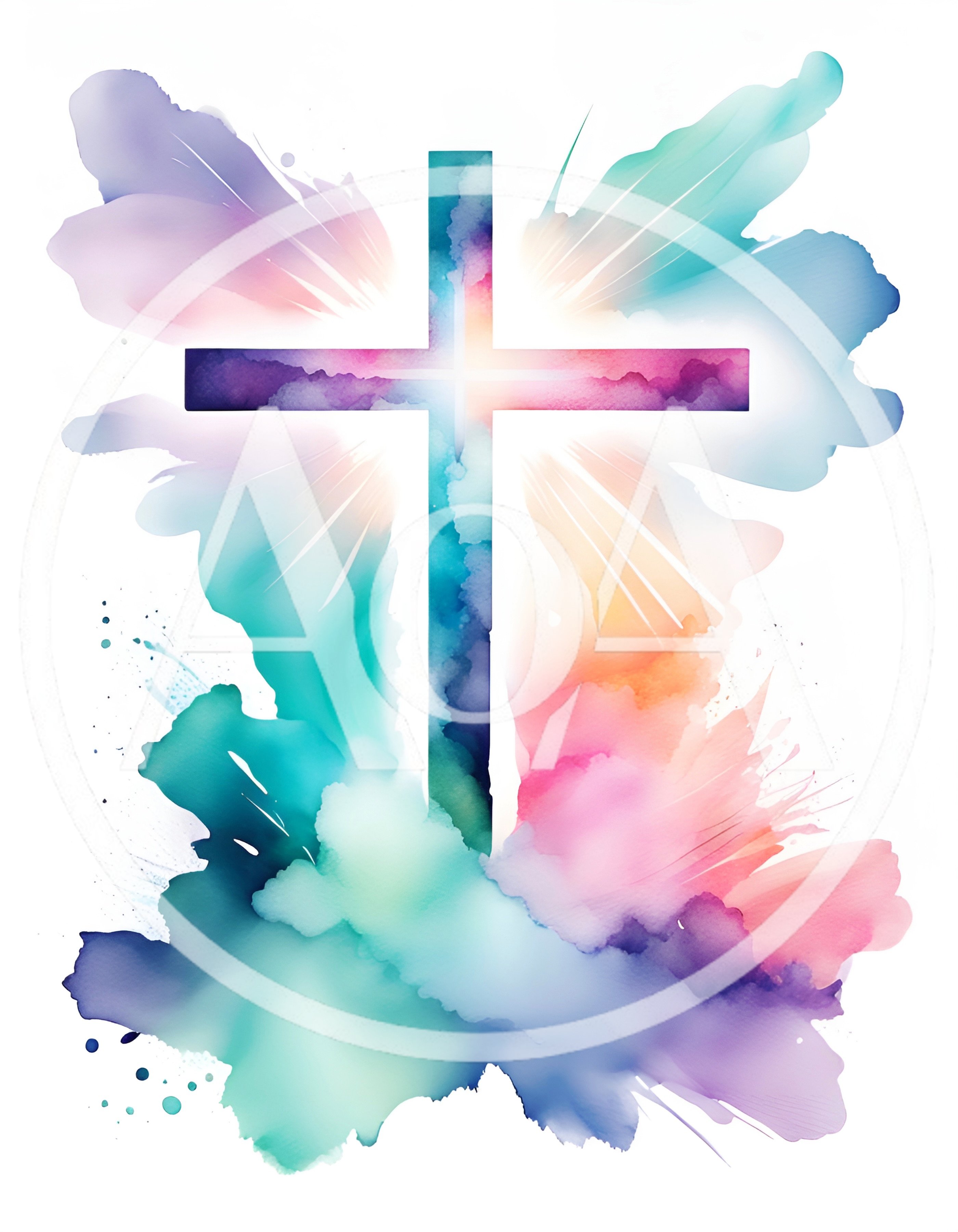 Watercolor Christian Cross With Vibrant Abstract Paint Splatter