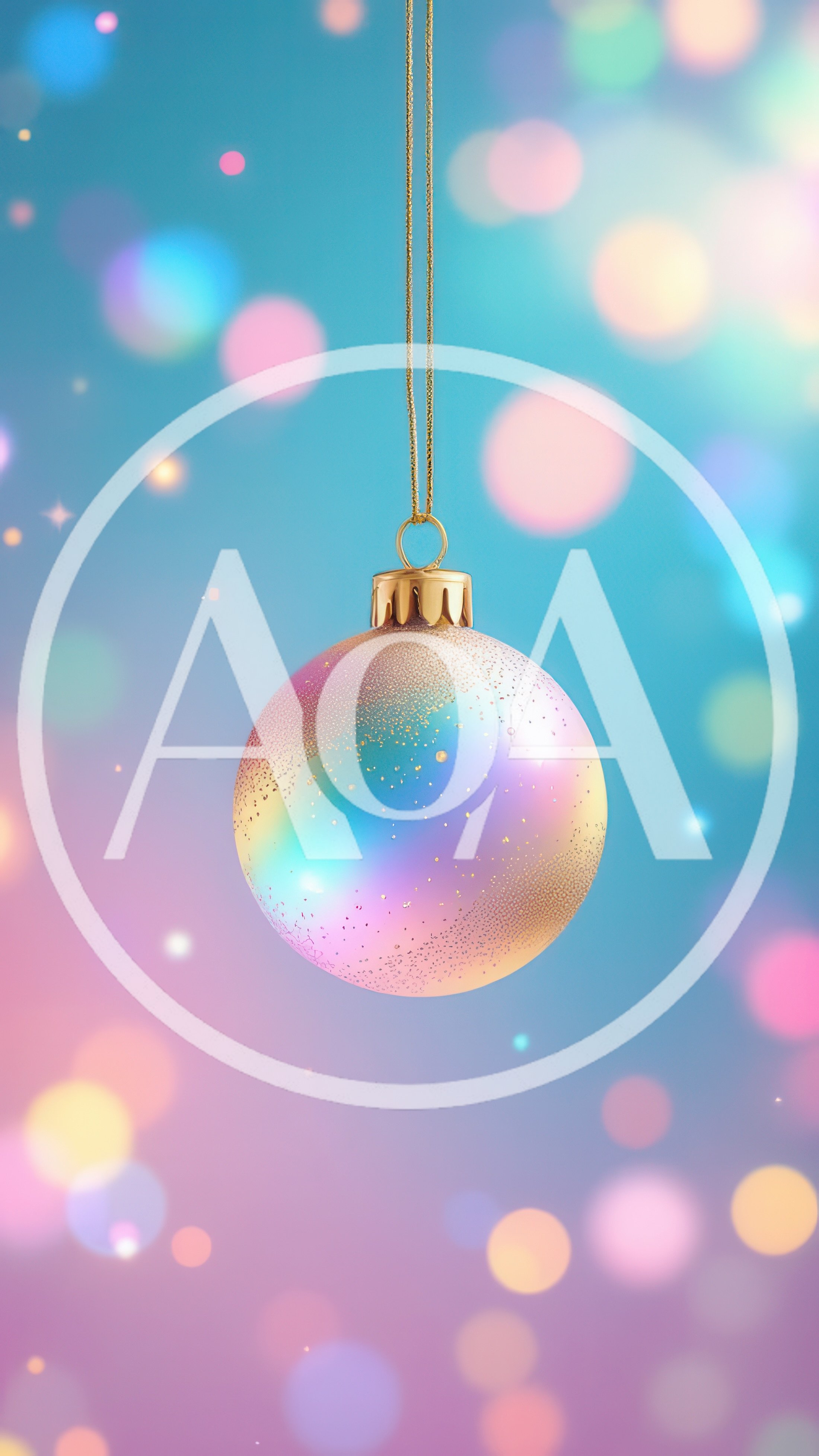 Iridescent Christmas Ornament Hanging Against Bokeh Background