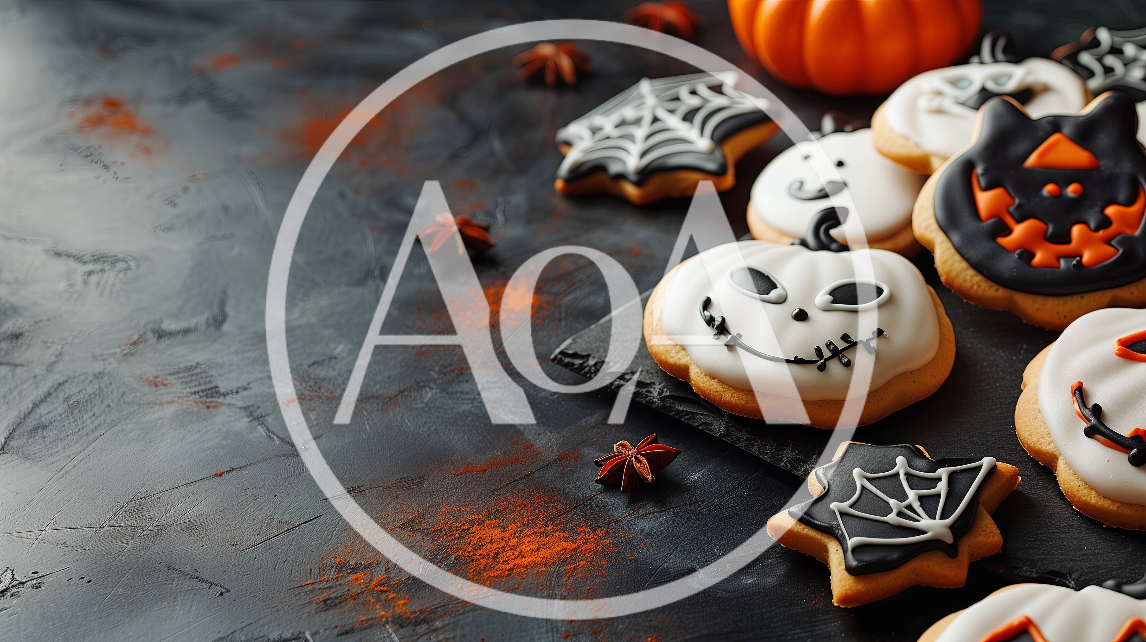 Halloween Decorated Cookies On A Dark Slate Board