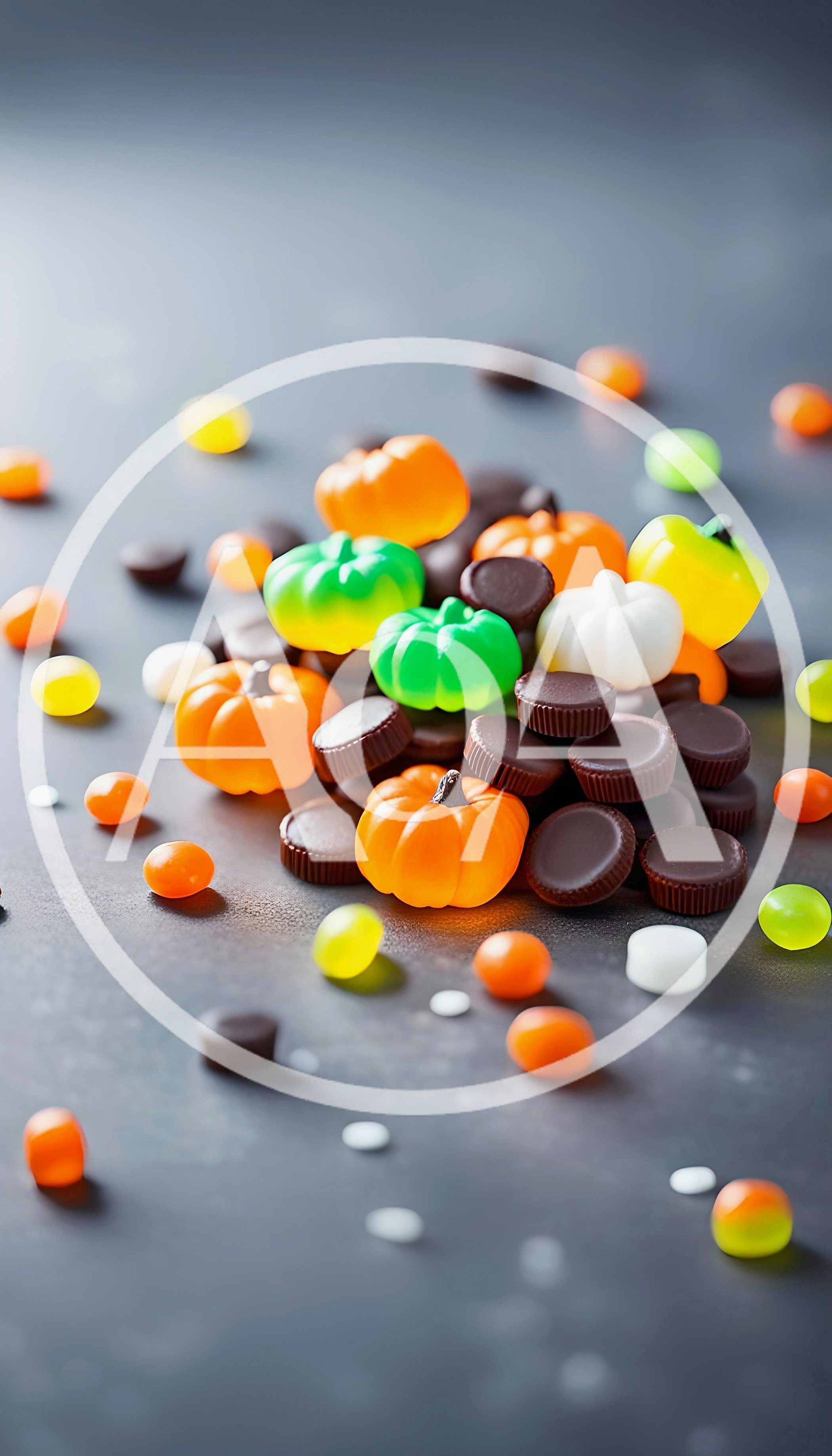 Halloween Candy Assortment With Pumpkins And Chocolate Cups