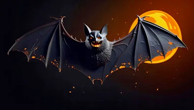 Spooky Bat Flying Against A Full Moon