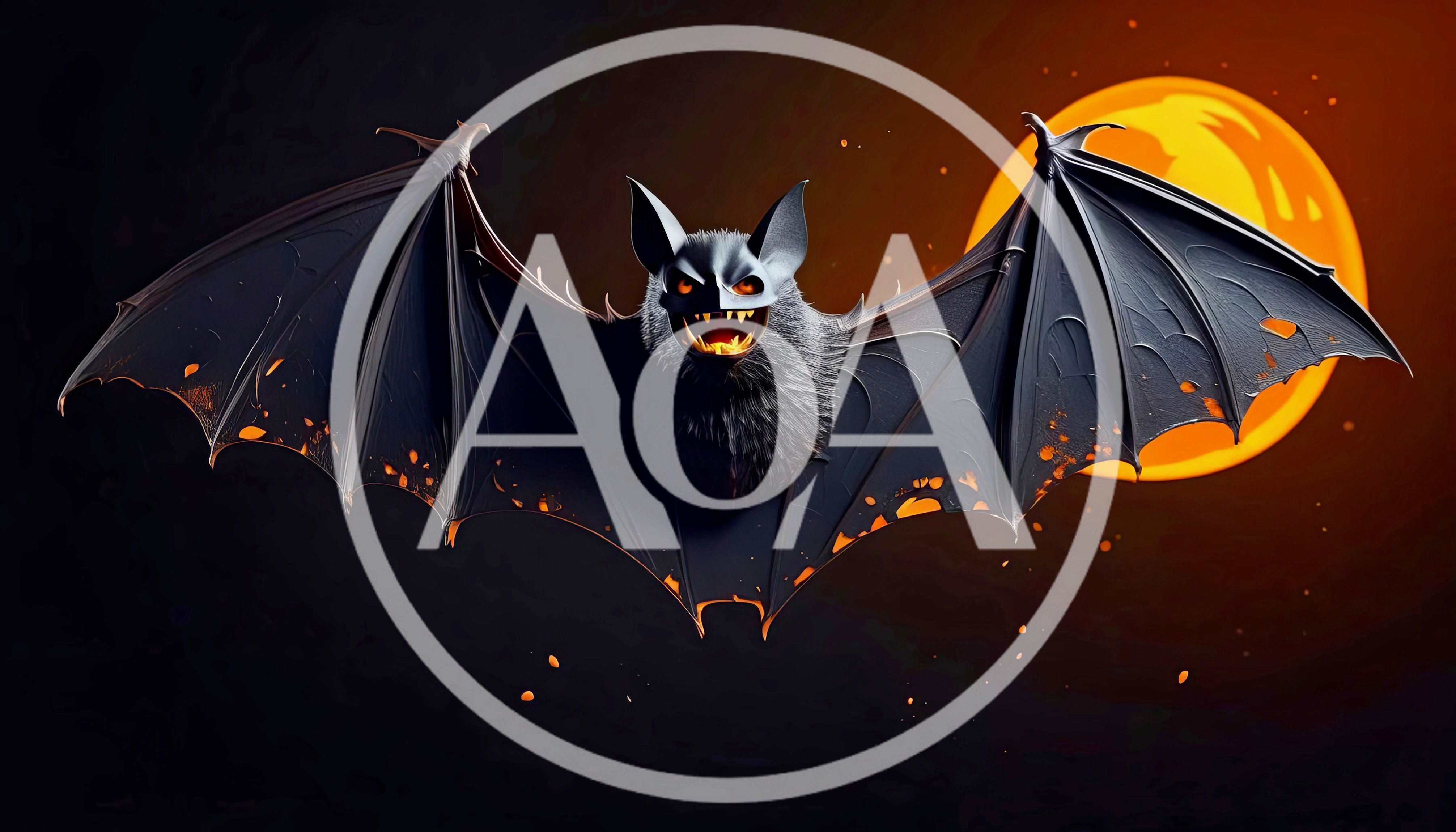 Spooky Bat Flying Against A Full Moon