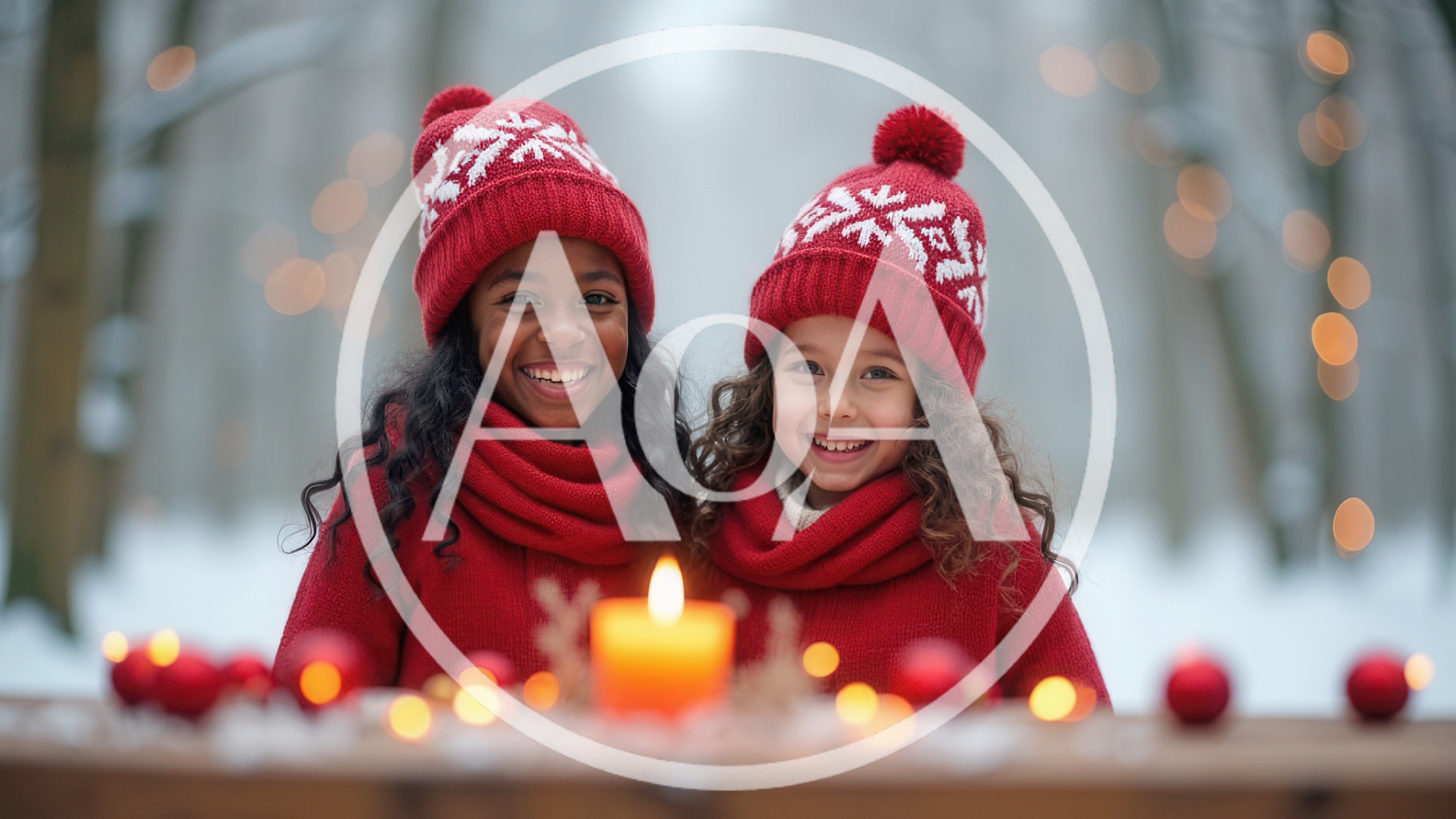 Two Diverse Girls Smiling Outdoors With Christmas Candle