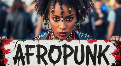 Young Woman Holding Afropunk Sign At Outdoor Festival