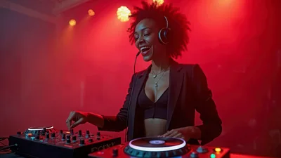 Female DJ Performing Live Set In Nightclub
