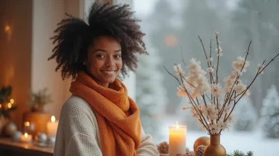 Young Woman Smiling Near Window In Winter