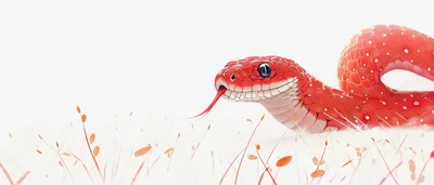 Red Snake With Tongue Out In Minimalist Grass
