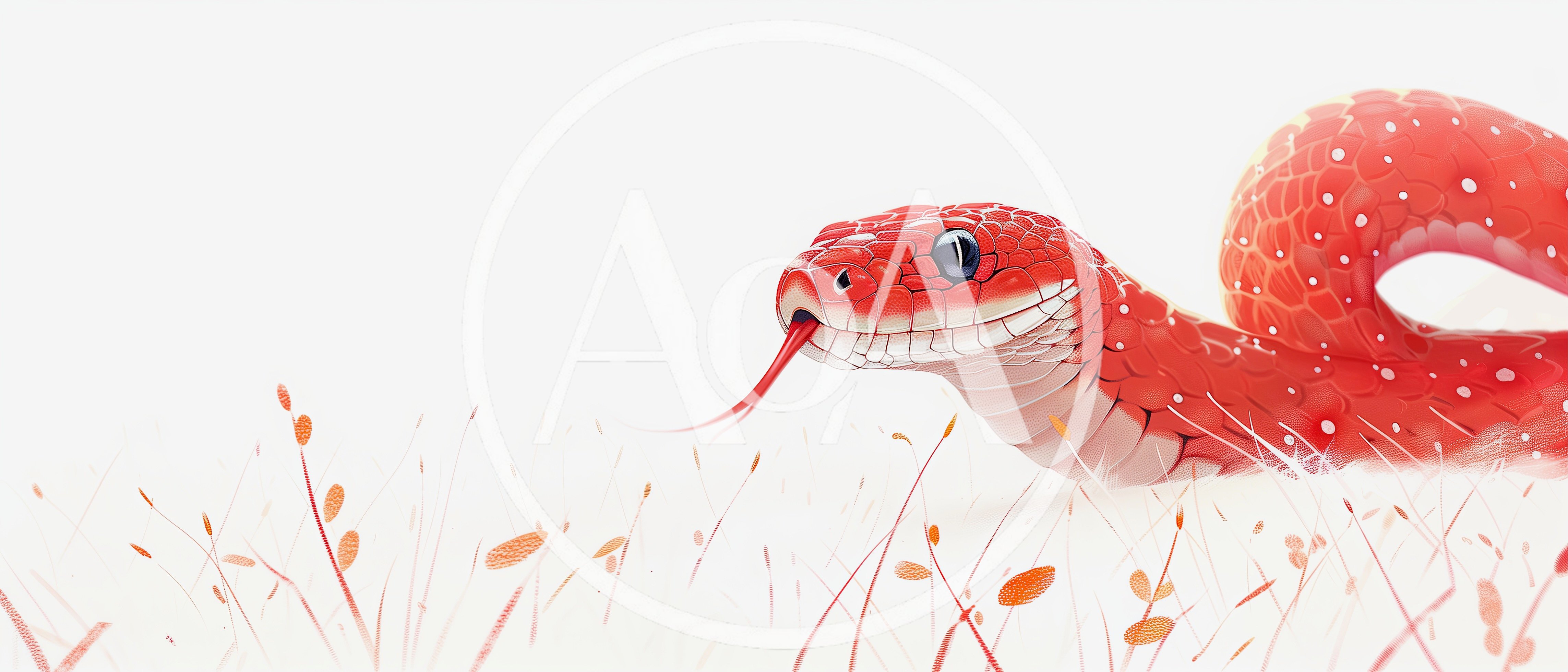Red Snake With Tongue Out In Minimalist Grass