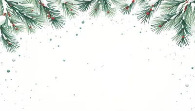 Christmas Pine Branches Border With Falling Snow
