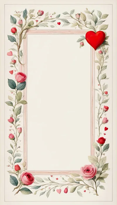Romantic Floral Frame With Red Heart Illustration