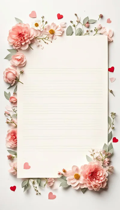 Blank Lined Stationery Paper Decorated With Pink Flowers